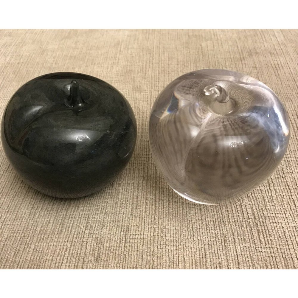 Vintage Wedgwood Paperweight Set Of 2 Glass Apple Signed On Bottom 3” Mint!